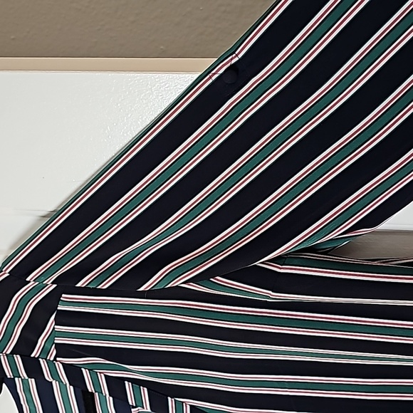 Express m navy blue/green/reddish pink striped long sleeve blouse - Picture 7 of 13